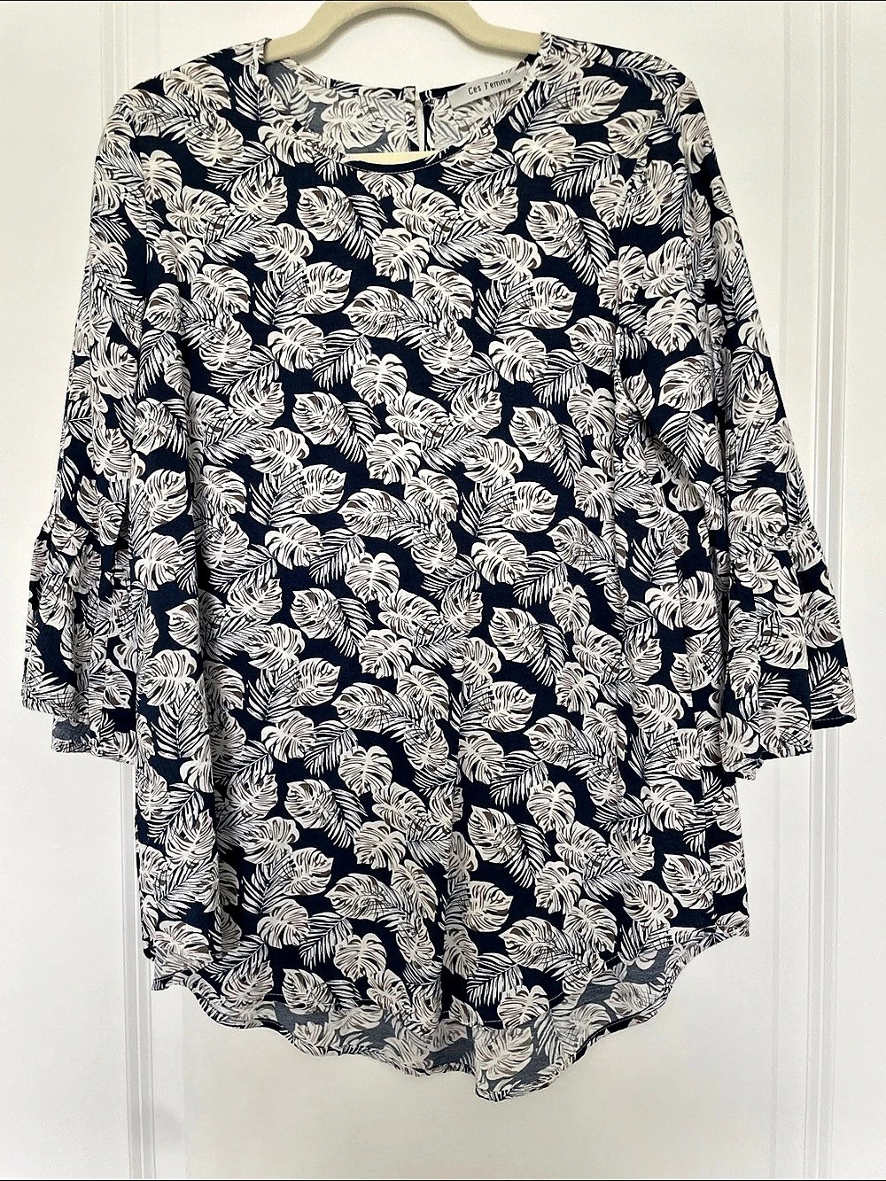Ces Femme Floral Blouse in Blue & White Like New